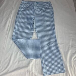 J McLaughlin Womens Blue Gingham Ankle Crop Pants Size 14 Preppy Stretch Cottage